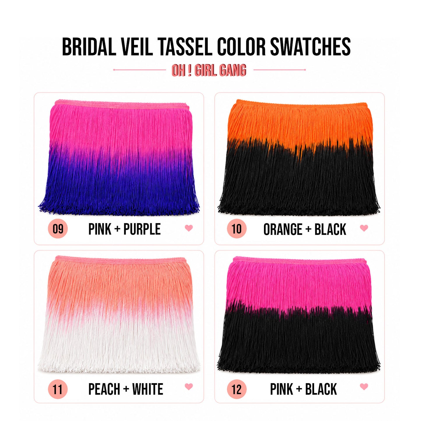 Bohemian Fringe Bridal Veil, Tulle Tassel Wedding Veil, Colorful Bridal Veil, Custom Made Veil, Hair Comb Option Gradient pink tassel veils, dual color fringe colors.