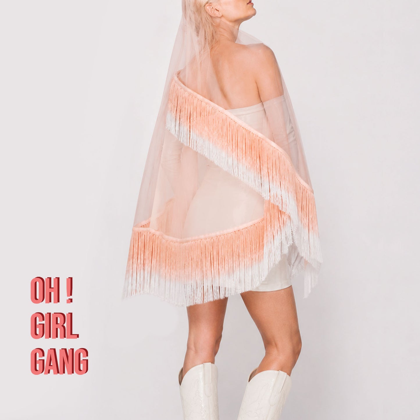 Peach Gradient Bohemian Fringe Bridal Veil, Tulle Tassel Wedding Veil, Colorful Bridal Veil, Custom Made Veil, Hair Comb Option