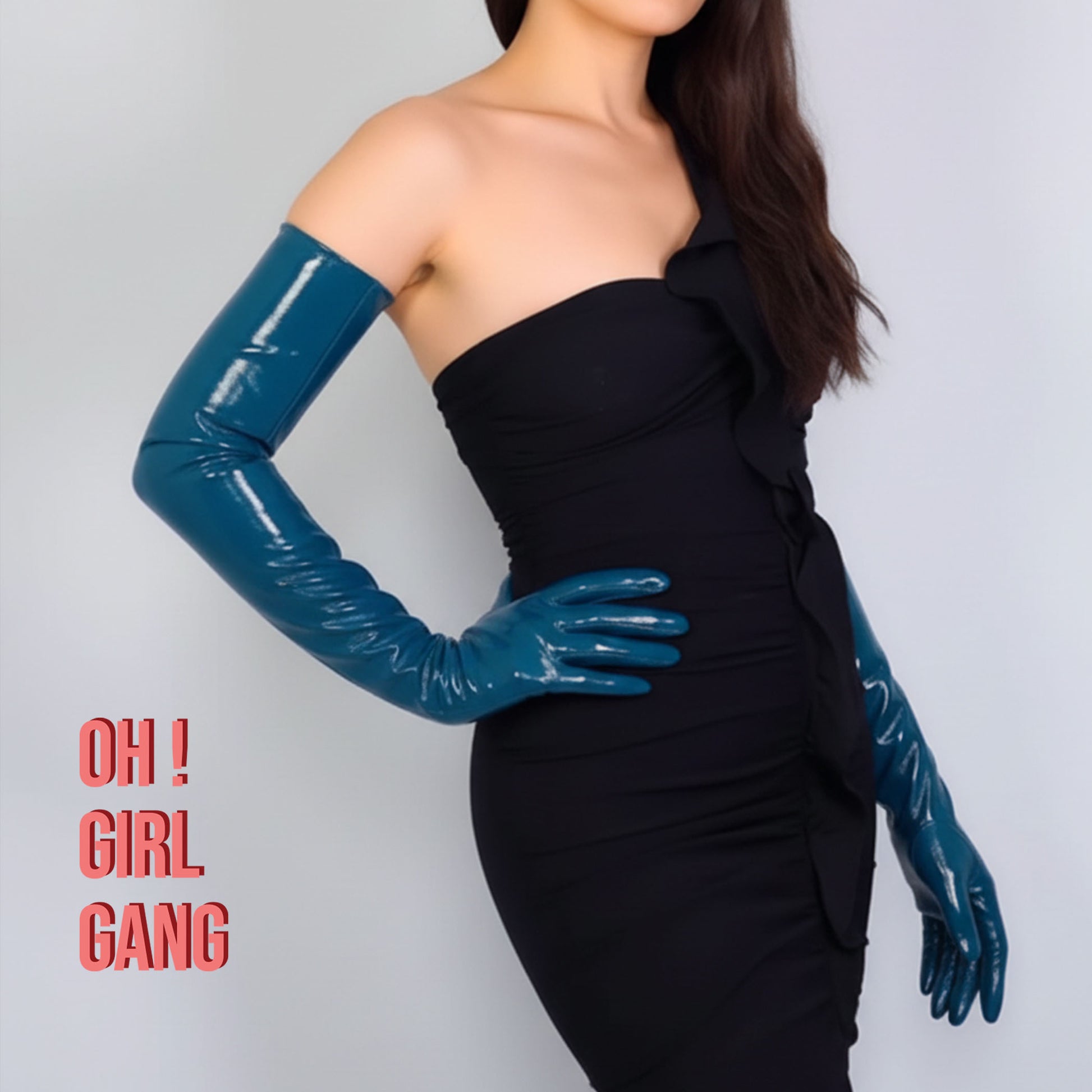 Teal Faux Leather Opera Gloves – 70cm/60cm/50cm Cyber Party Costume, Shiny Opera/Elbow Length for Cosplay & Events