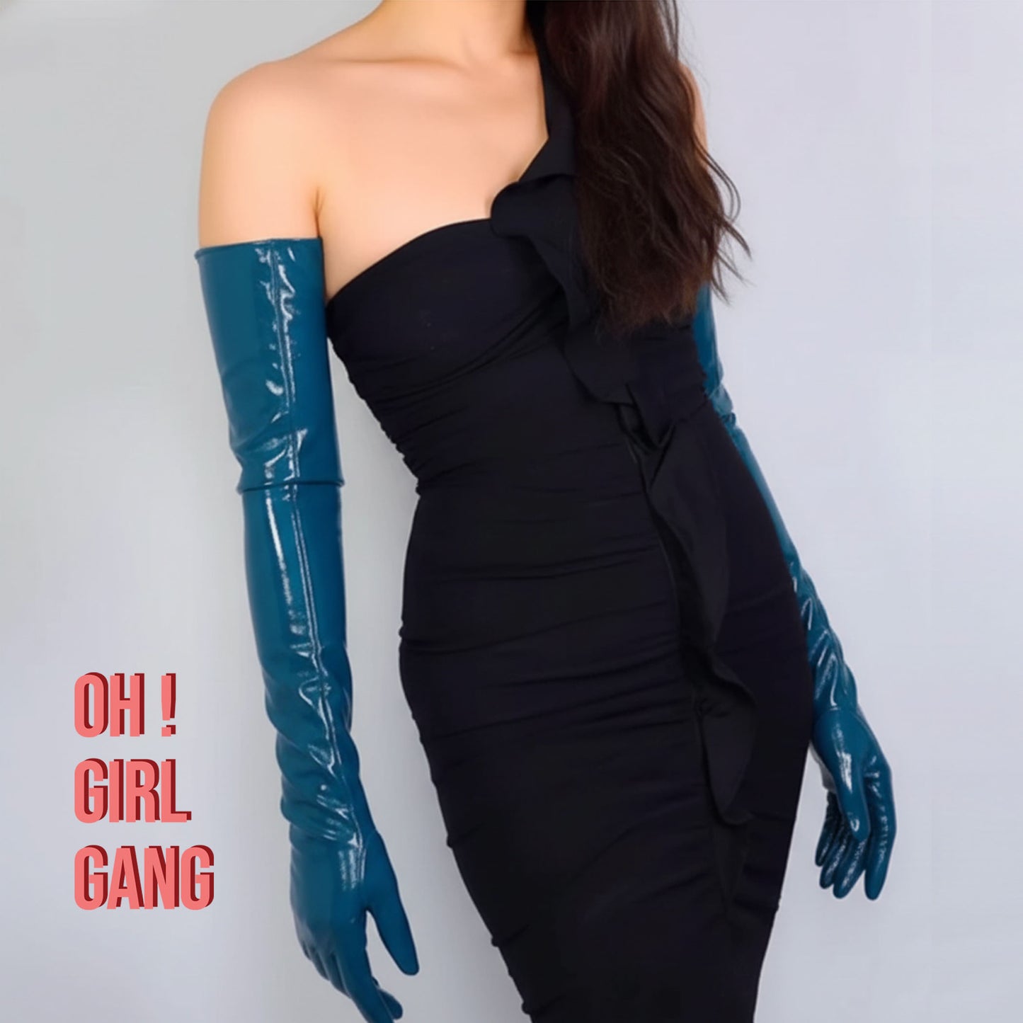 Teal Faux Leather Opera Gloves – 70cm/60cm/50cm Cyber Party Costume, Shiny Opera/Elbow Length for Cosplay & Events