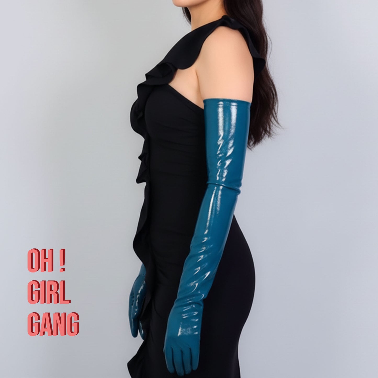 Teal Faux Leather Opera Gloves – 70cm/60cm/50cm Cyber Party Costume, Shiny Opera/Elbow Length for Cosplay & Events