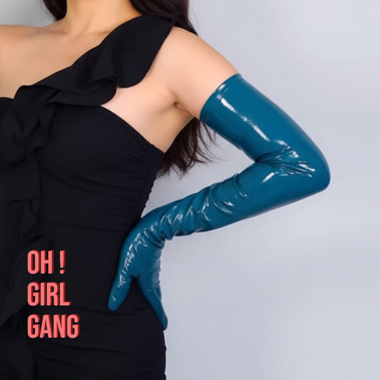 Teal Faux Leather Opera Gloves – 70cm/60cm/50cm Cyber Party Costume, Shiny Opera/Elbow Length for Cosplay & Events