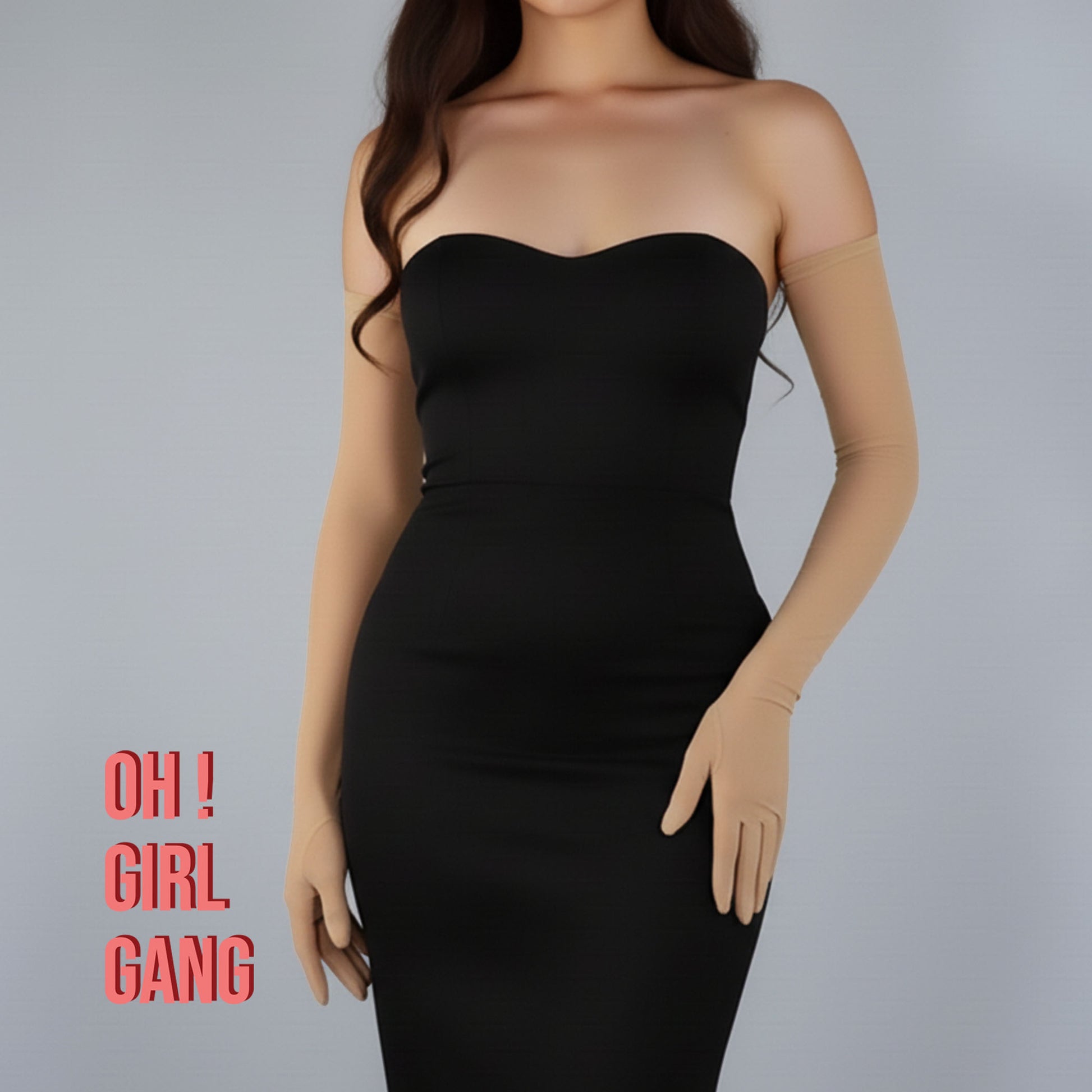 Beige Mesh touch-screen gloves (70cm long) in multiple colors