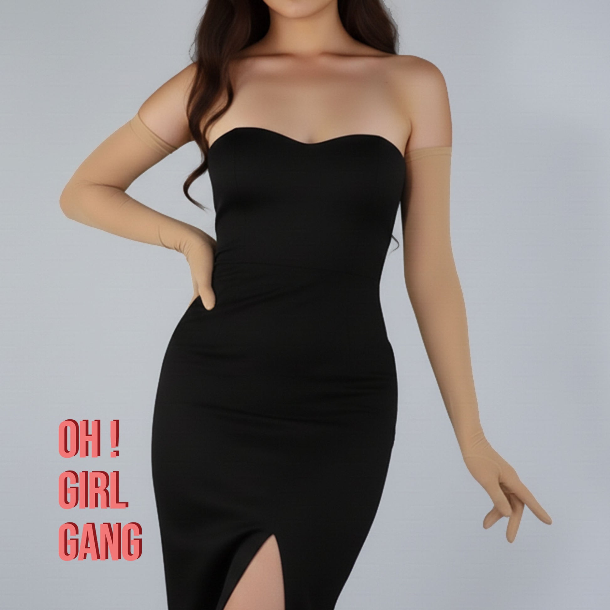 Beige Mesh touch-screen gloves (70cm long) in multiple colors