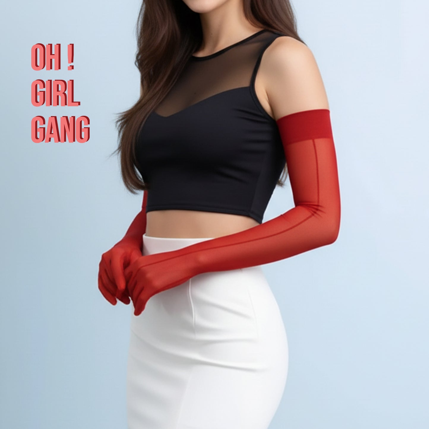 Red Mesh Opera gloves with back lining (70cm) Stretchy high elastic fishnet gloves (Touch screen)