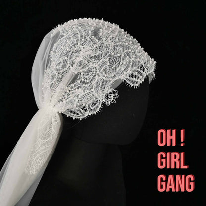 Vintage Lace Bridal Juliet Cap Veil, 1920's style Classic White Wedding Cathedral Veil