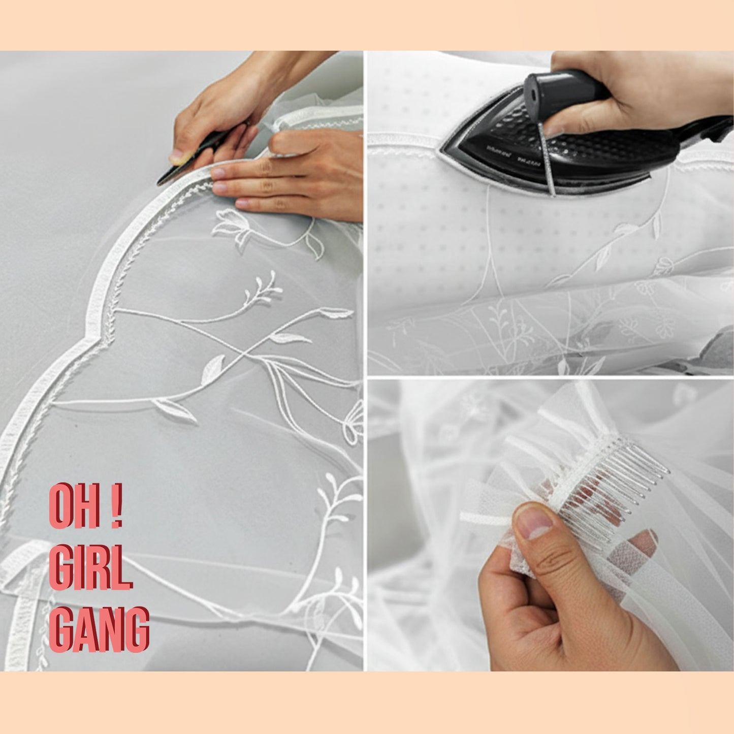 Flower Embroidered Bridal Veil – Two-Tier Tulle Wedding Veil (180cm)