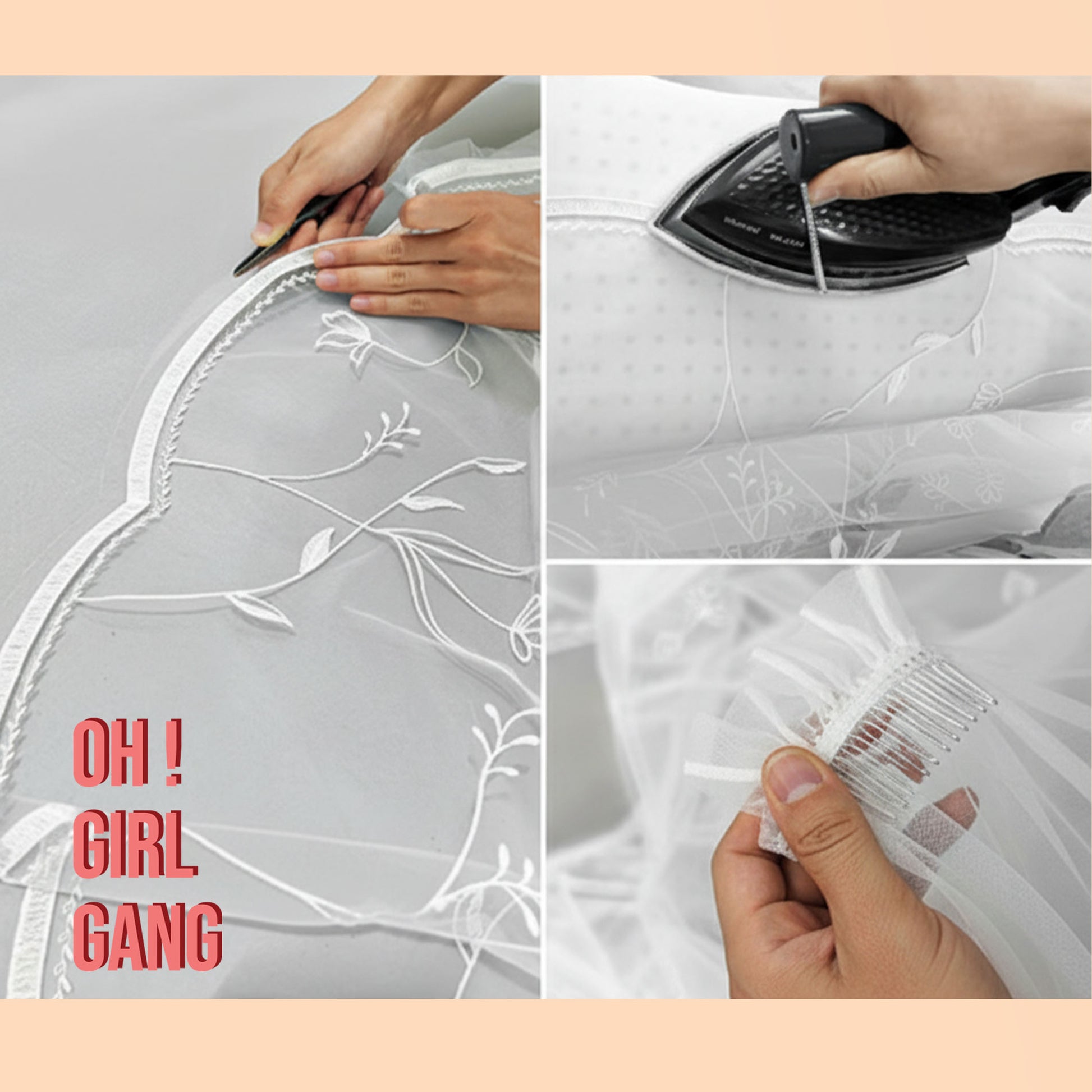 Flower Embroidered Bridal Veil – Two-Tier Tulle Wedding Veil (180cm)
