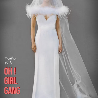Feather Veils Very Boho: Long Chic Wedding Veils, Floor Length Veil, Fine feather Long Veils, Bridal Bachelorette Party Veils
