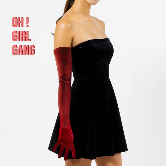 Burgundy / Red Opera velvet gloves ( 70cm )