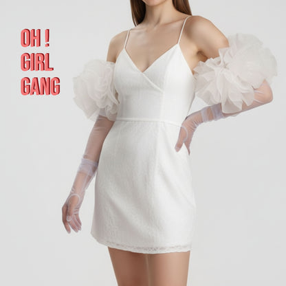 Bridal Puffy Tulle Statement Gloves – Sheer Opera-Length (White & Black)