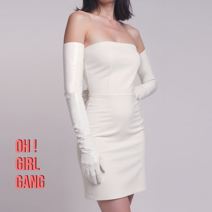 Shiny White Patient Leather Gloves, 70cm, 60cm, 50cm Long Faux Leather Gloves, White Opera Gloves PU leather, Drag, Stage, Festivals