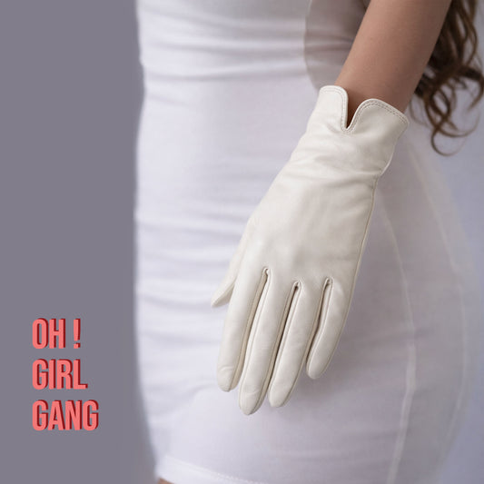 White Leather Short Gloves – Touchscreen Phone Gloves, Soft Goatskin, Unlined Minimalist Fashion Accessory