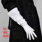 White Wide Sleeves Faux Leather Gloves. 50cm Long
