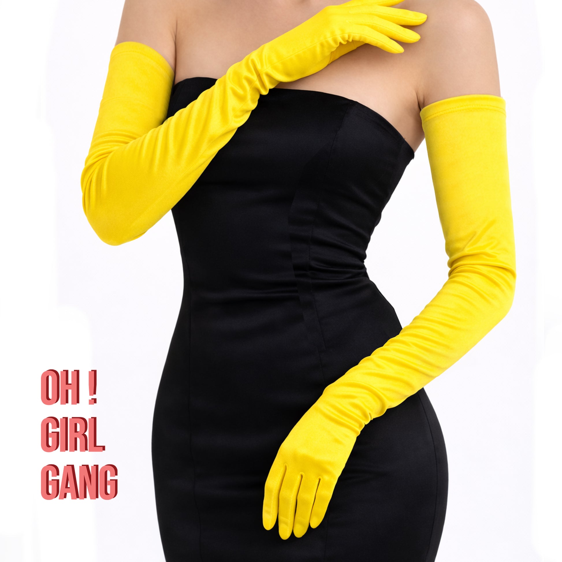 Yellow Satin 1920s Opera Gloves 70cm Long