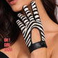 Zebra Print GENUINE LEATHER biker gloves with button