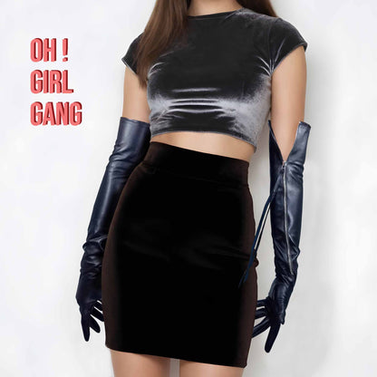 Genuine Leather Elbow length Gloves with Zipper (40cm, 60cm) Oh girl gang