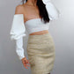 Matt Satin Long Sleeves Boho Style (White, Ivory satin)