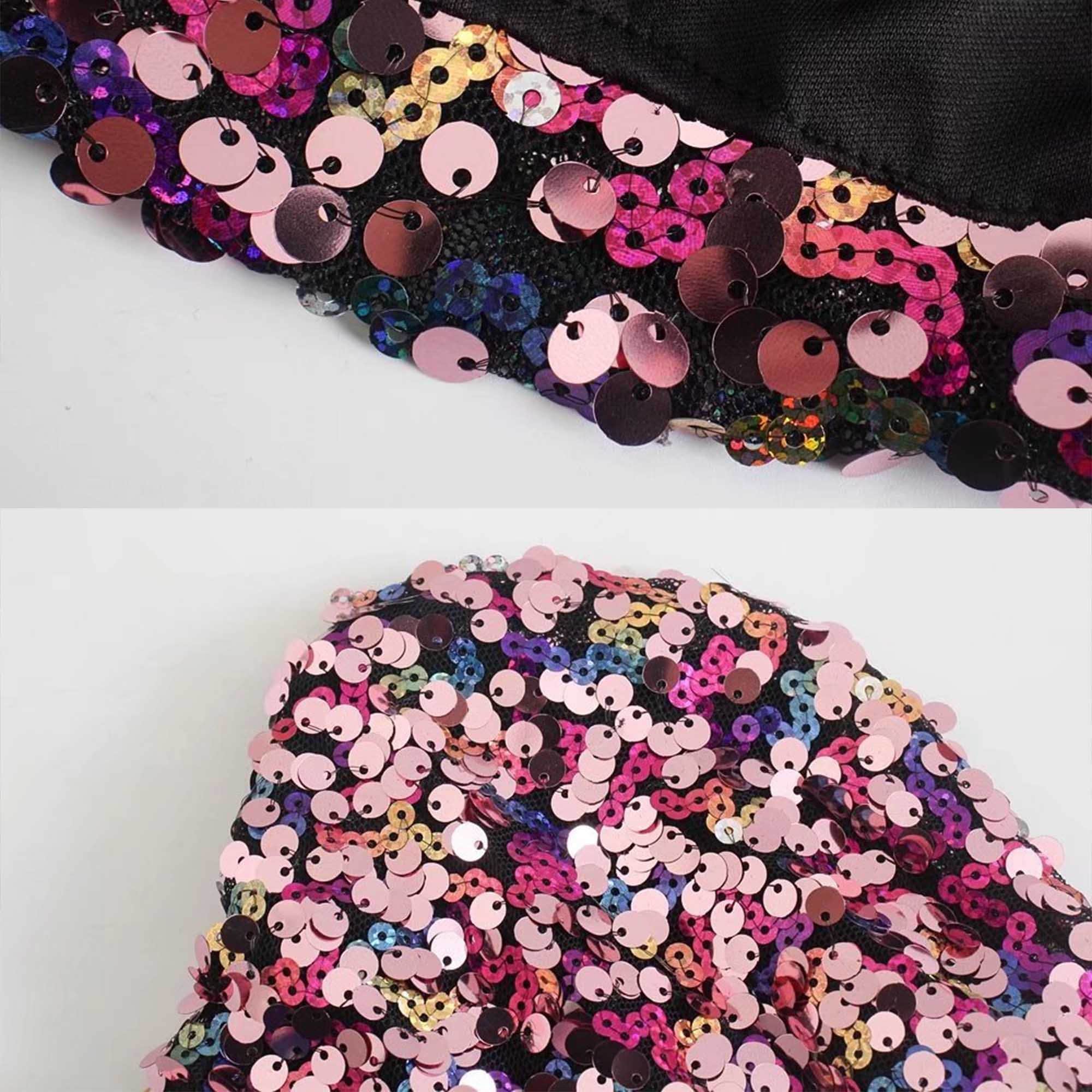 Multi-color Sequin Crop Top Corset, Pink Sequin Elastic