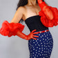 Red Lace Long Party Gloves with Puff Tulle (90cm)