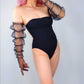 Black Ruffle Tulle Gloves, Bridal sleeves, detachable sleeves gloves Bridal accessories (85cm Long) oh Girl Gang Gloves