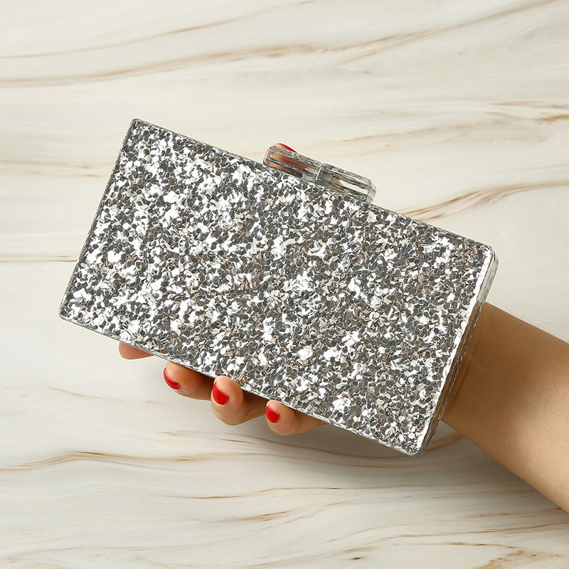 Silver discount sequin clutch