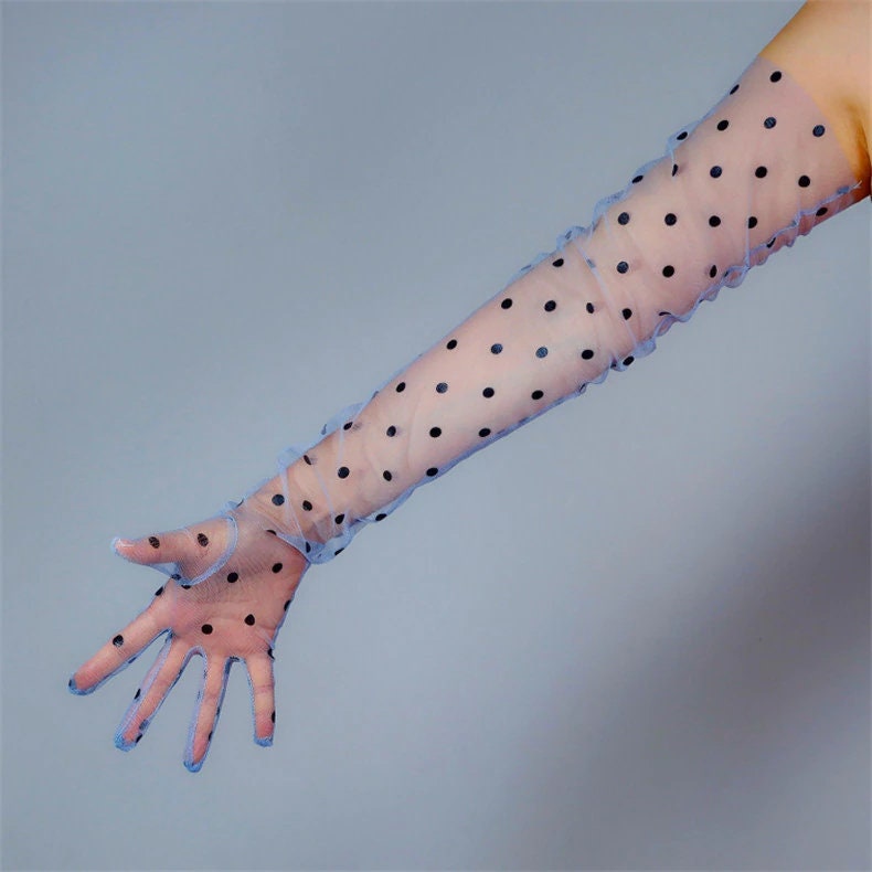 Polka dot sheer tulle gloves. Elbow length Opera gloves. Touchscreen bridal gloves, Bachelorette party, Tea Party, party costume gloves. Oh Girl Gang Gloves
