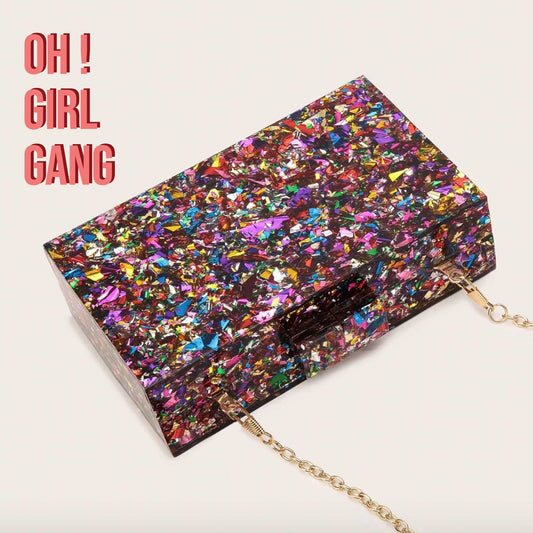 Products Glittery gold, silver, mixed colours clutch box, Summer party sequin clutch, Detachable chain Colorful small purse evening bag. Oh Girl Gang bag & Accessories