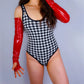 Leather fingerless Long Gloves in Red / Black (60cm)