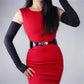 Leather fingerless Long Gloves in Red / Black (60cm)