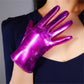 Shocking pink metallic gloves in all lengths, Bold Rose Pink Cyber futuristic fashion gloves, Cyberpunk metallic gloves, Metallic pink. Oh Girl Gang Gloves.