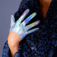Holographic leather Ultra Short 13cm & 16cm Half Palm Gloves | Silver laser latex gloves, Party, Evening grown gloves, Raves, Costume gloves. Oh Girl Gang Gloves