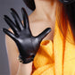 Burgundy Black genuine Leather short Gloves with gold chain Fine quality touch screen leather gloves (16cm), Party costume, evening gloves. Oh Girl Gang Gloves