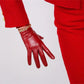 Burgundy Black genuine Leather short Gloves with gold chain Fine quality touch screen leather gloves (16cm), Party costume, evening gloves. Oh Girl Gang Gloves