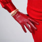Burgundy Black genuine Leather short Gloves with gold chain Fine quality touch screen leather gloves (16cm), Party costume, evening gloves. Oh Girl Gang Gloves