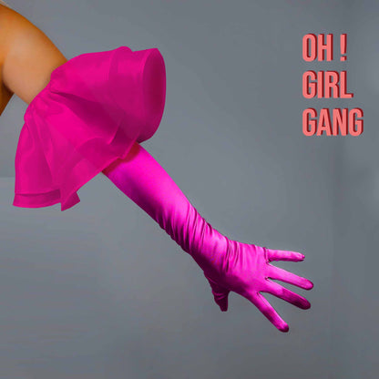 Red Ruffle Satin Opera Gloves, Pink, Red, Black, White Party Costumes, Rave, disco 70s Hen do, Dance Drag, Bridal, Statement Evening Gloves